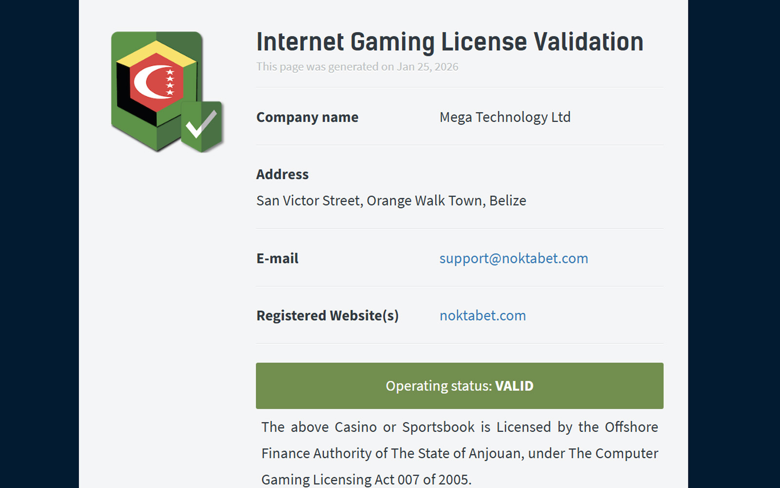 Noktabet lisans bölümünde veri güvenliği, gizlilik politikası ve lisans uyumu hakkında kısa maddelerin yer aldığı sayfa.