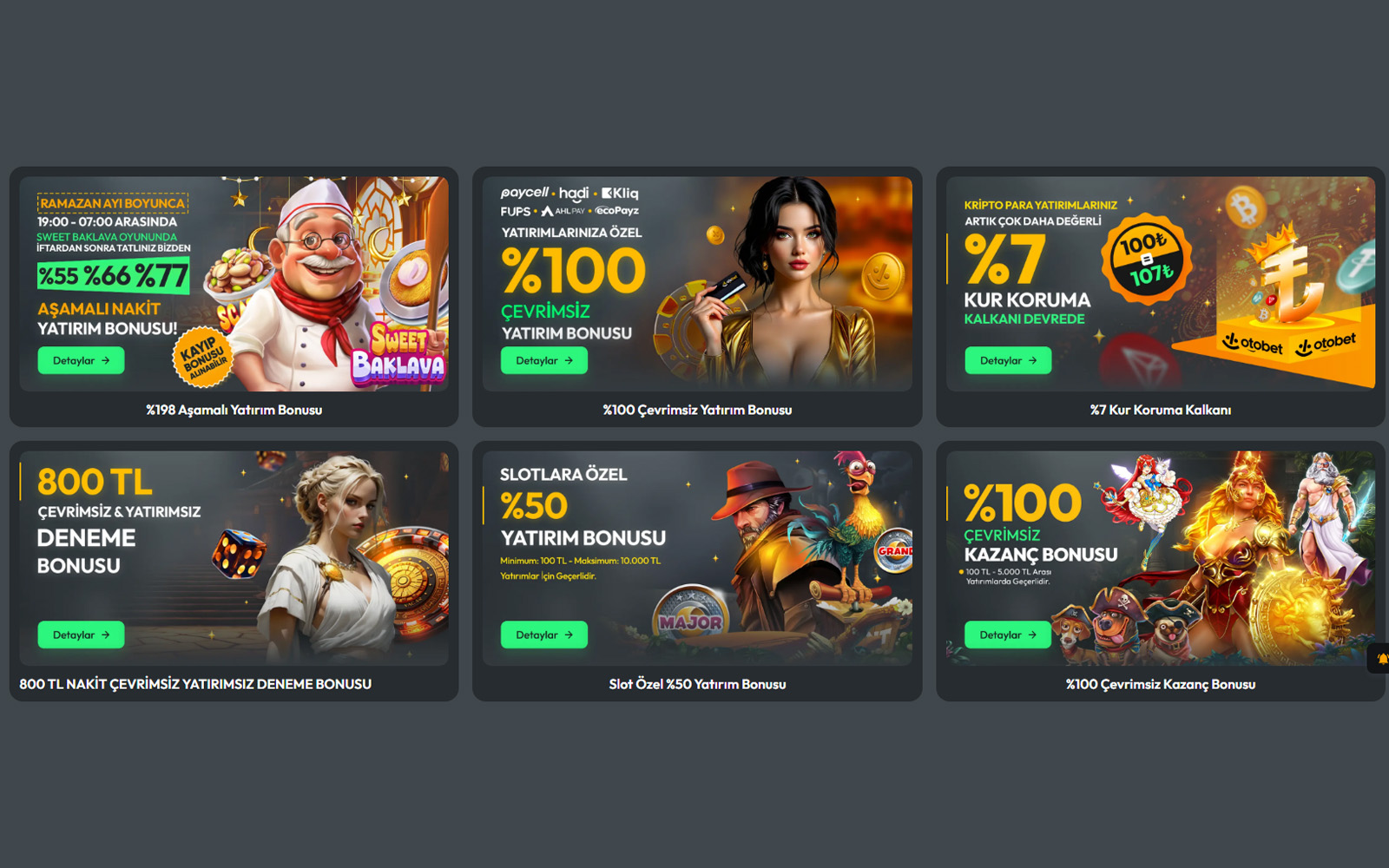 Otobet bonus sayfasında cashback bonus ve kayıp iadesi tekliflerinin oranlarıyla birlikte gösterildiği görünüm.