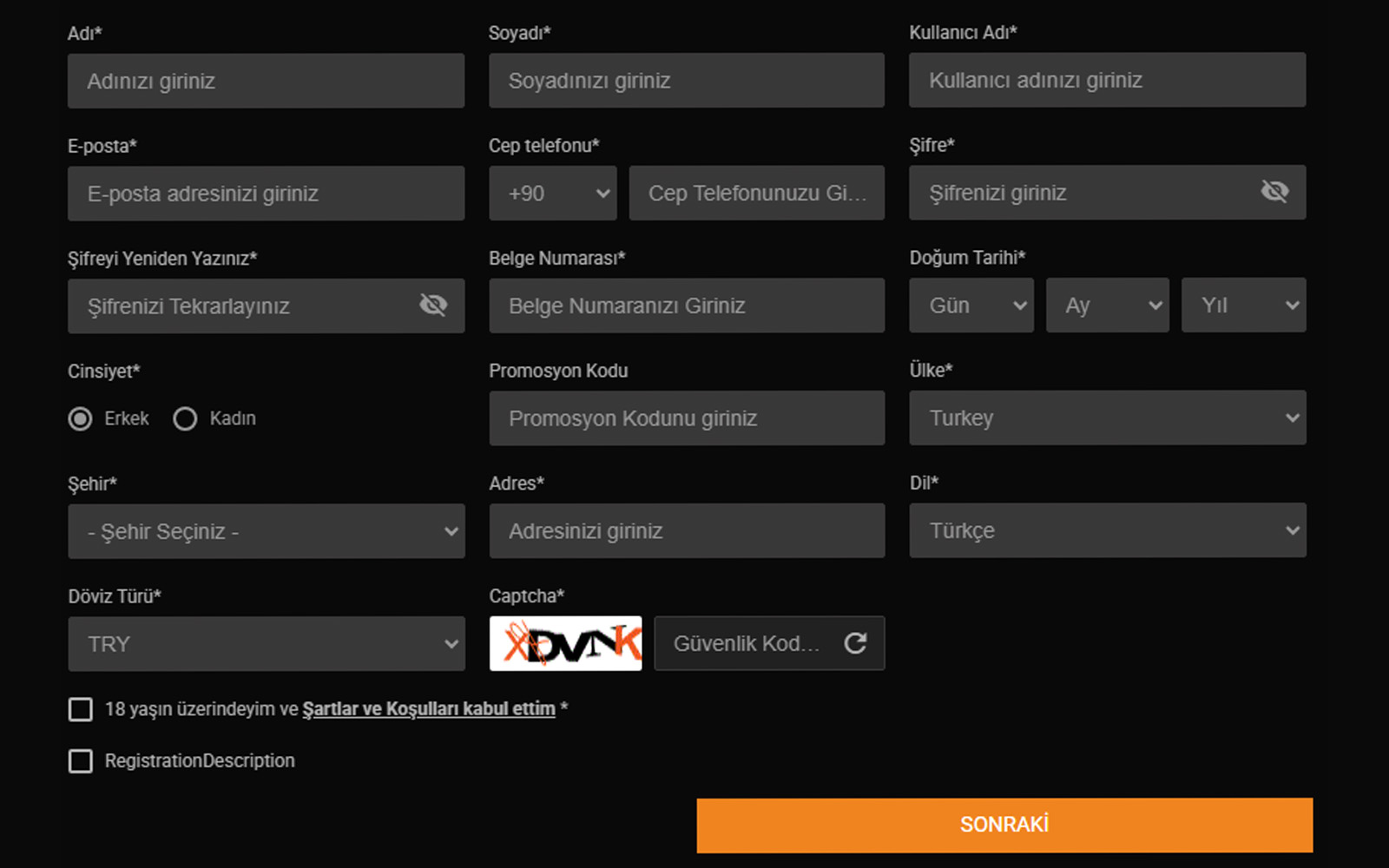 Portbet kayıt ekranında kullanıcı sözleşmesi ve gizlilik politikası bağlantılarının alt satırda yer aldığı görünüm.