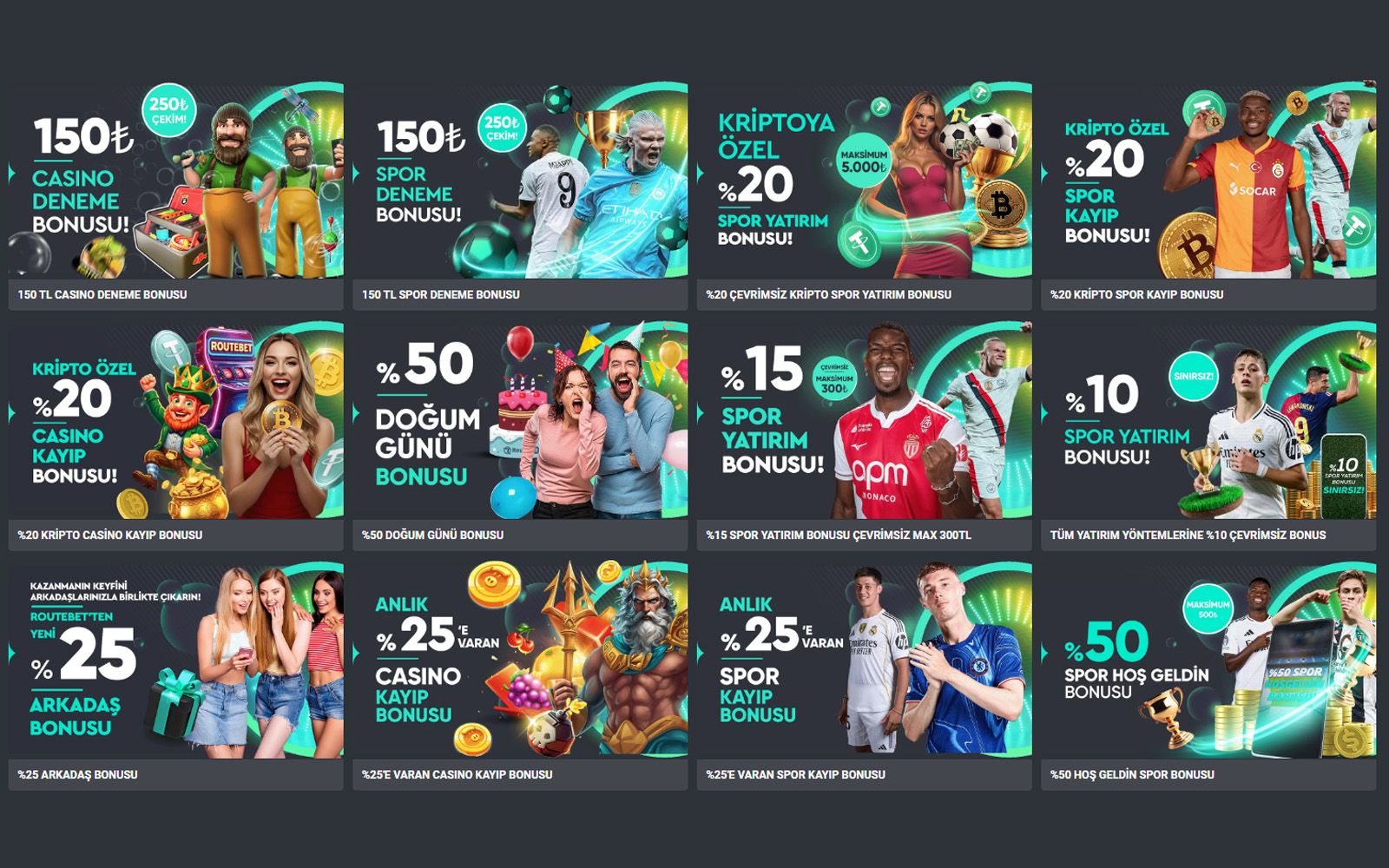 Routebet bonus sayfasında güncel kayıt bonus ve free spin promosyonlarının öne çıkarıldığı tasarım.