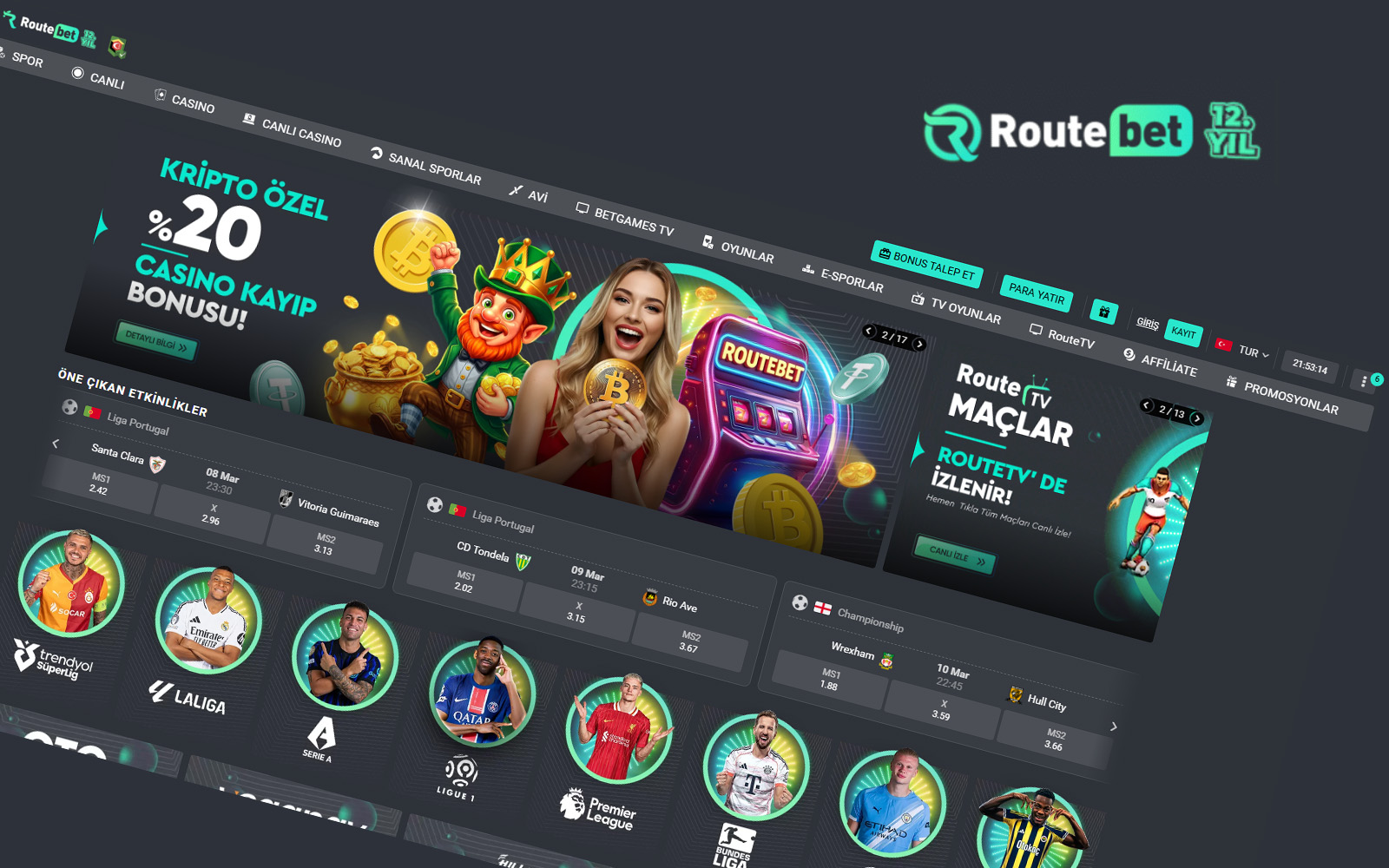 Routebet giriş ekranında güvenlik ve lisans bilgilerine alt kısımda yer veren ana sayfa tasarımı.