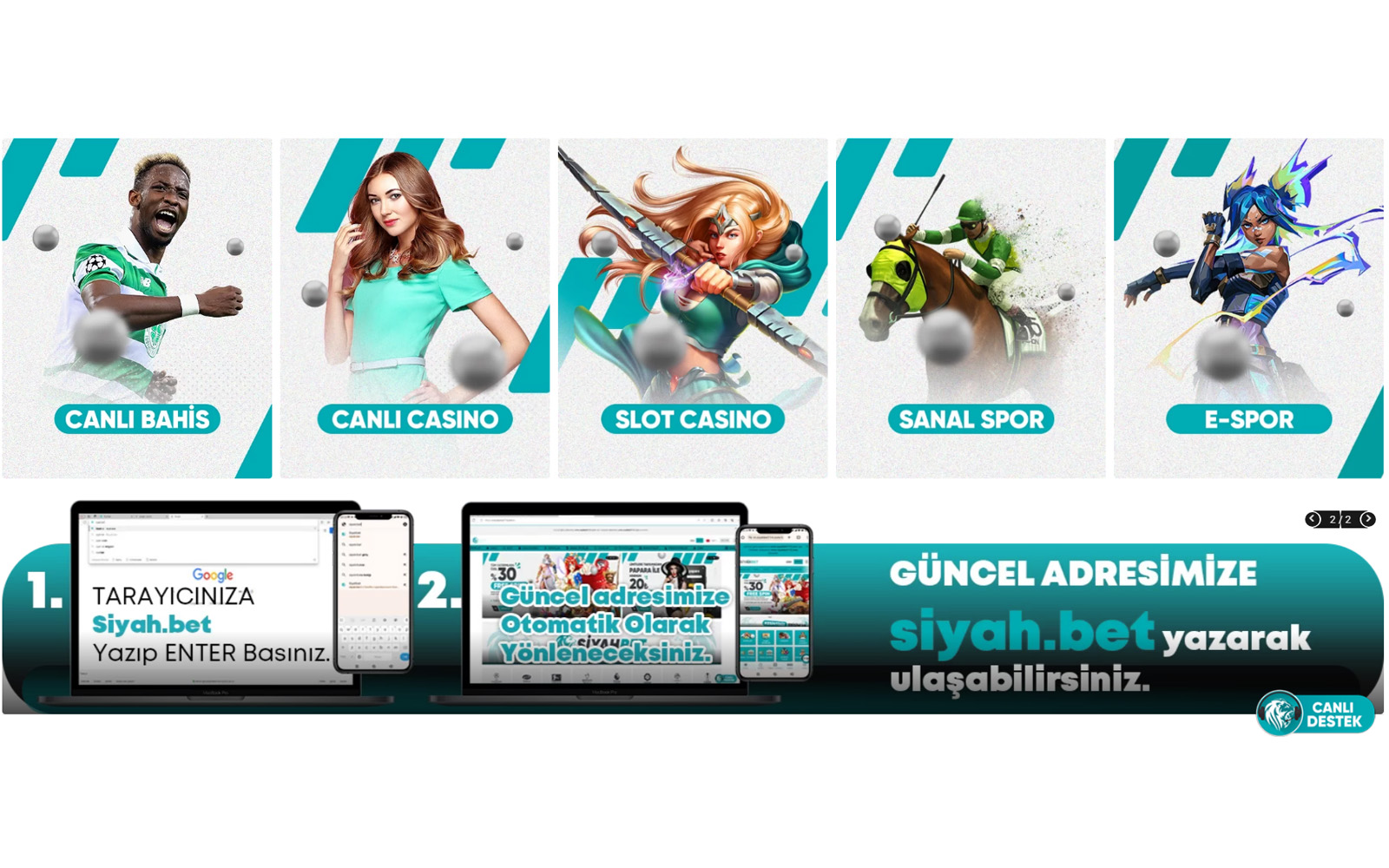 Siyahbet casino lobisinde canlı krupiyeli rulet ve blackjack masalarına yönlendiren kısayol kutucukları.