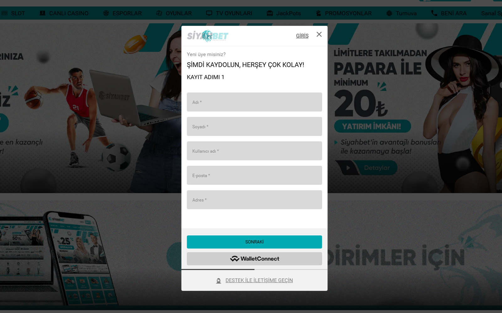 Siyahbet kayıt ekranında e-posta doğrulaması gerektiğini anlatan kısa uyarı mesajının yer aldığı bölüm.