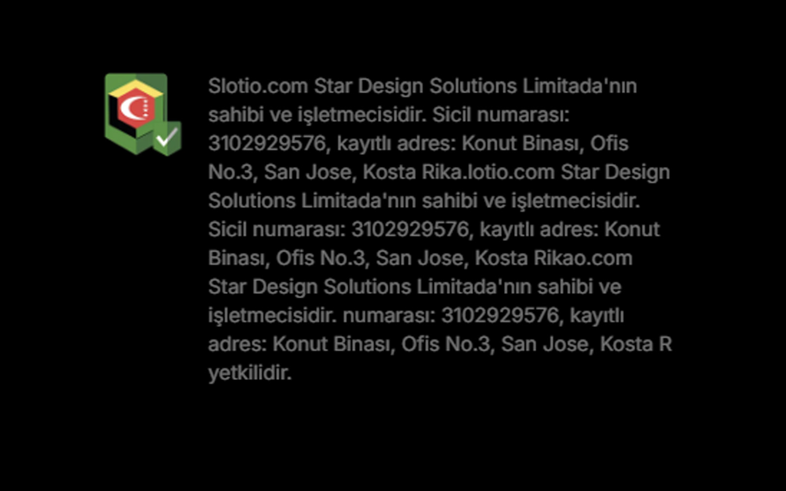 Slotio lisans ekranında sorumlu oyun ilkeleri ile lisans çerçevesinin aynı sayfada bir araya getirildiği tasarım.