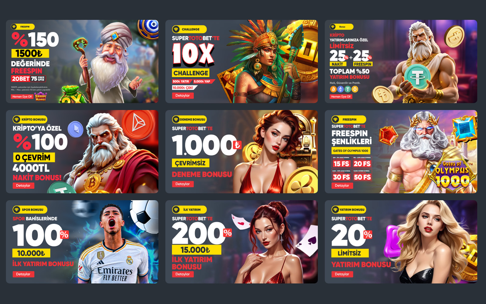 Supertotobet bonus ekranında mobil kullanıcılar için özel kampanya kutucuklarının alt alta sıralandığı arayüz.