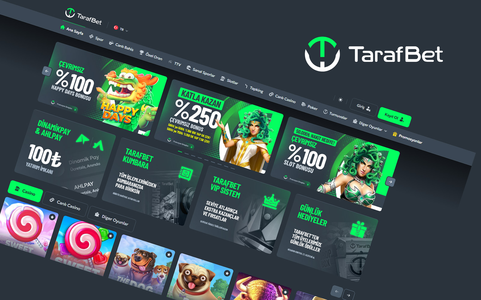 Tarafbet giriş sayfasında kullanıcı dostu navigasyon çubuğu ve merkezde konumlandırılmış oran tablosu.