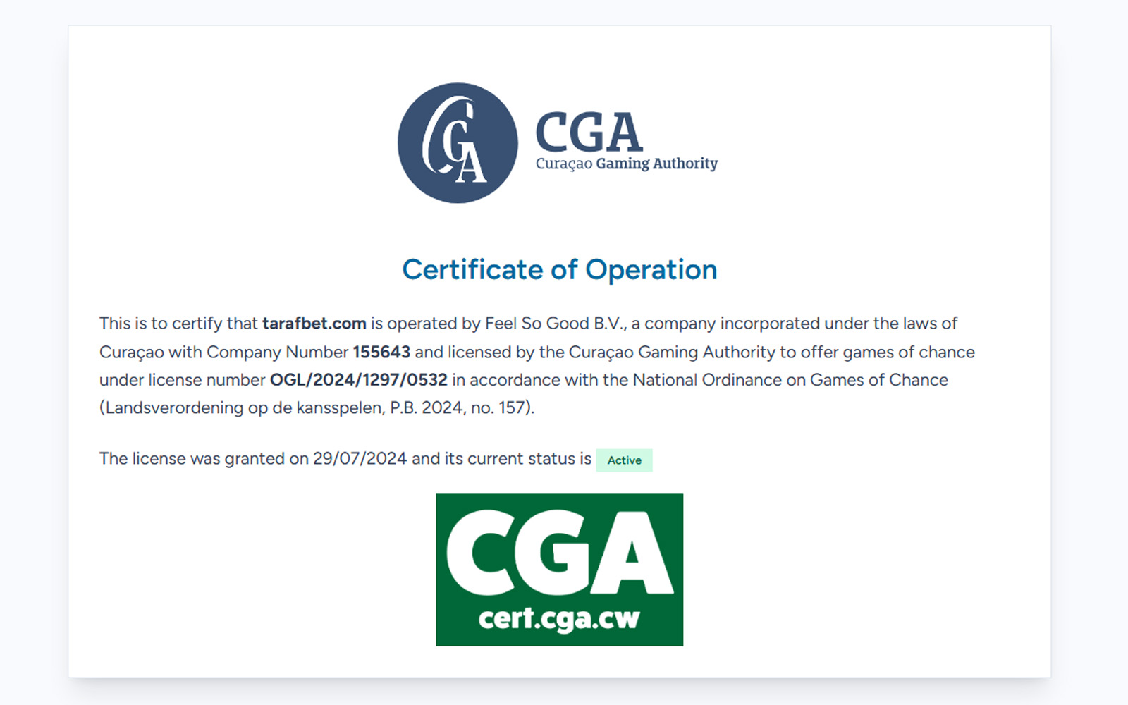 Tarafbet lisans bölümünde oyuncular için hazırlanan güvenlik ve yasal çerçeve metninin bulunduğu sayfa.