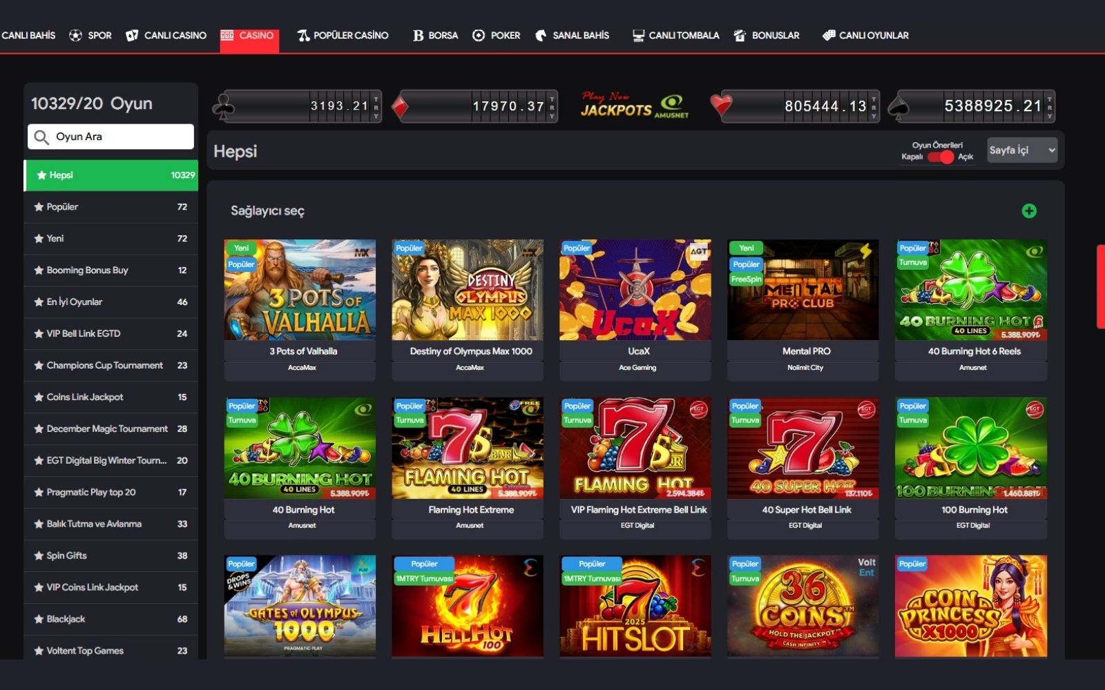 Tokyobet casino sayfasında kullanıcı favorilerine eklenen oyunları ayrı bir satırda gösteren lobi görünümü.