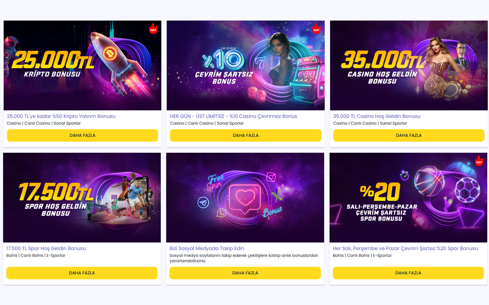 Trbet bonus sayfasında hesap hareketlerine göre otomatik tanımlanan sürpriz bonus kampanyalarının listelendiği görünüm.