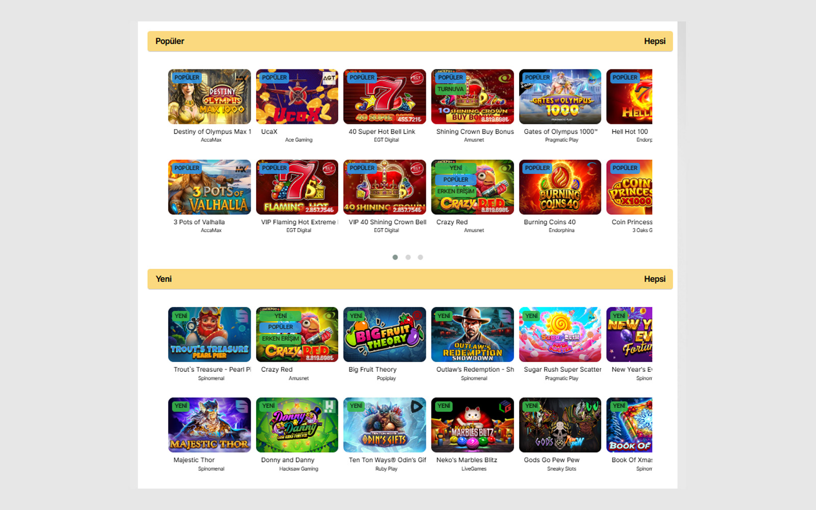 Tulipbet casino sayfasında slot oyunları için renkli ikonlar ve yüksek çözünürlüklü kapak görselleri olan ekran görüntüsü.