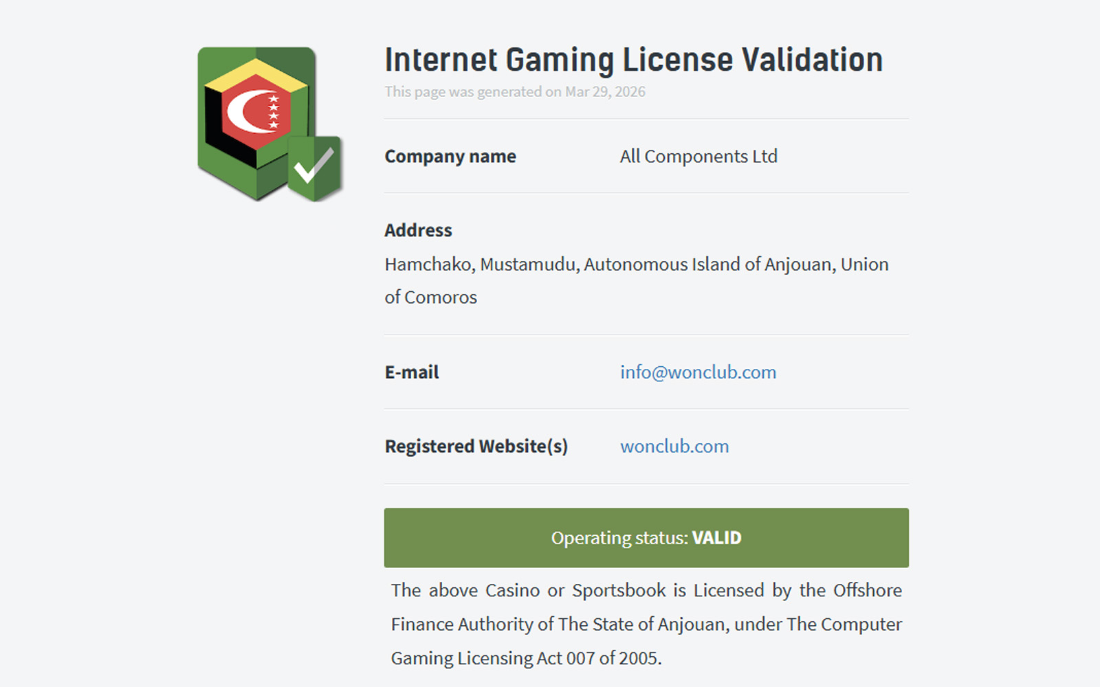 Wonclub giriş ekranında güvenlik ve lisans bilgilerine alt kısımda yer veren ana sayfa tasarımı.